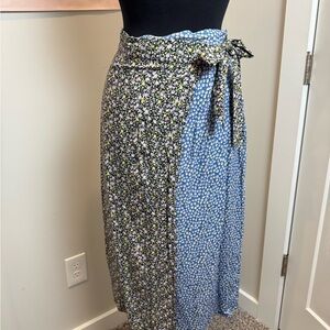 Floral Two-Tone Wrap Skirt